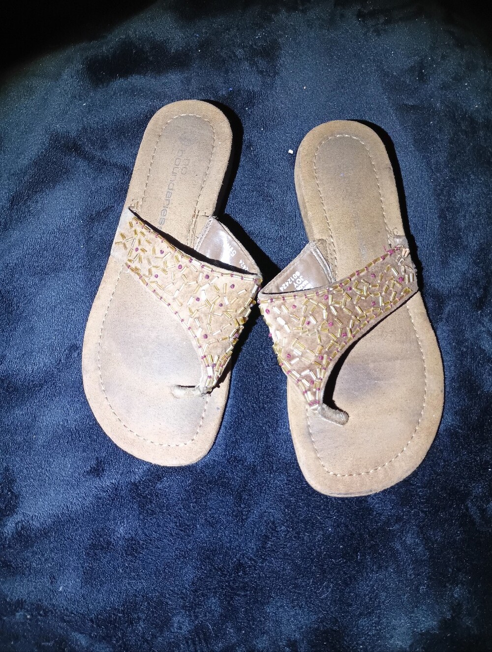 Tan beaded thong sandals